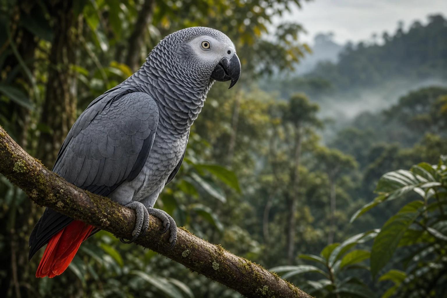 African Grey Parrot in its natural habitat