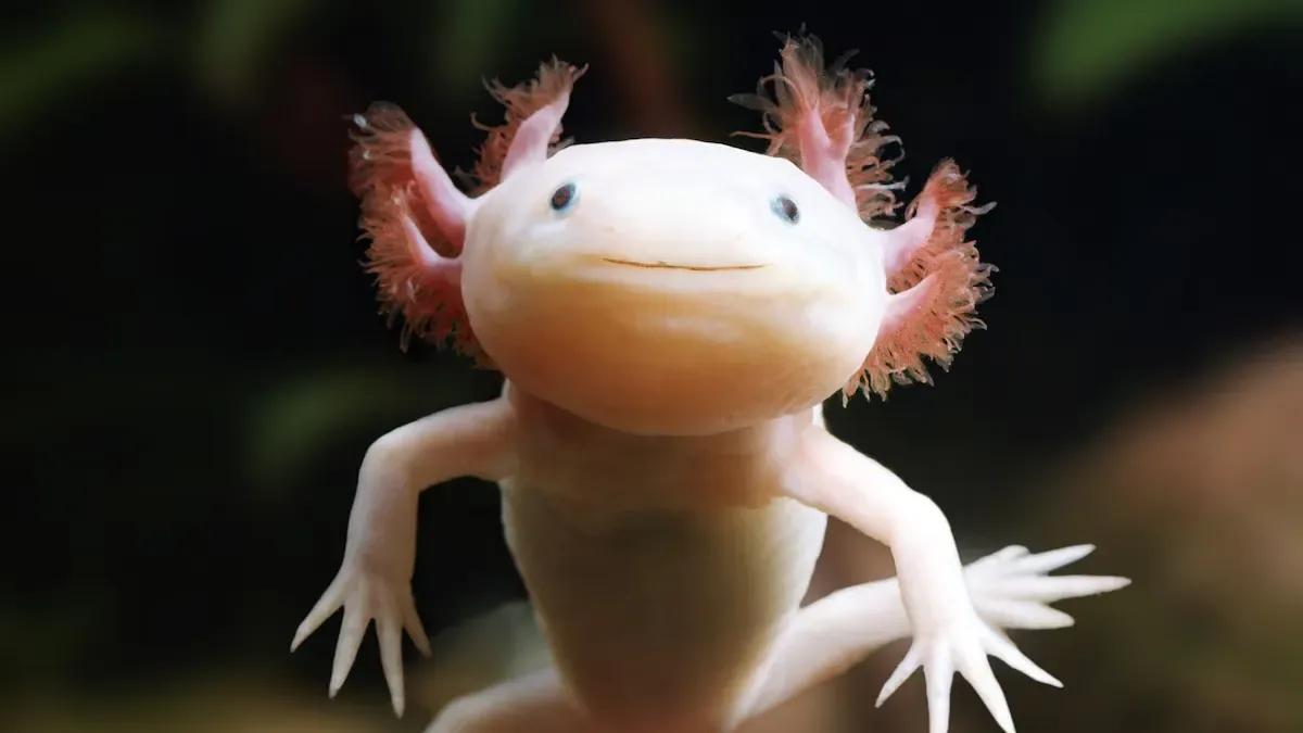 Close-up axolotl image showing feathery external gills as a symbol of sensitivity and openness