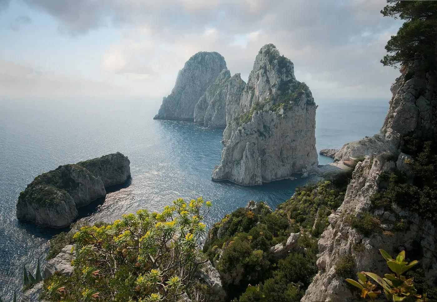 The Faraglioni sea stacks off Capri, near the Amalfi coast