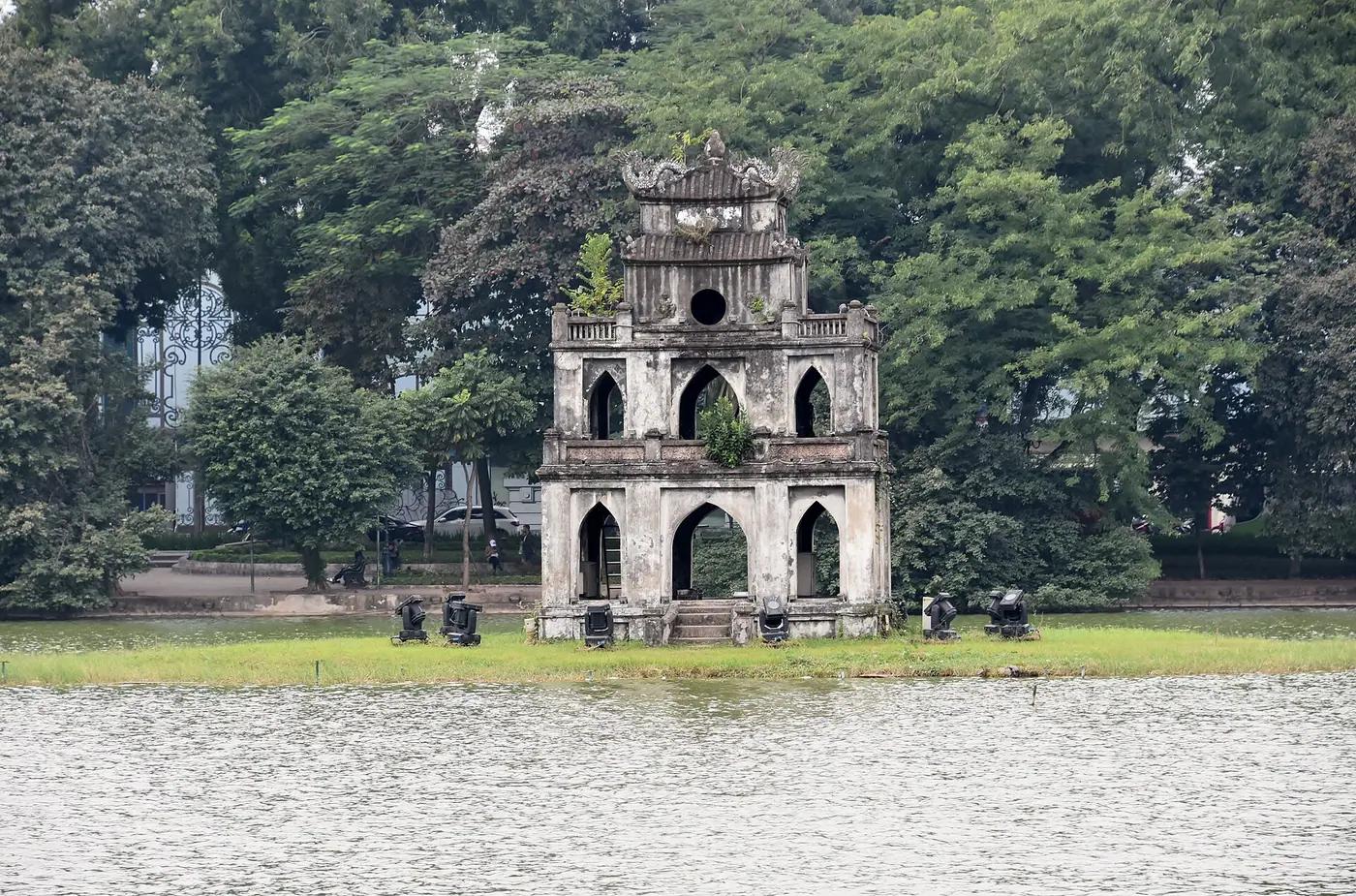 Turtle Tower on its island in Hoan Kiem Lake, Hanoi