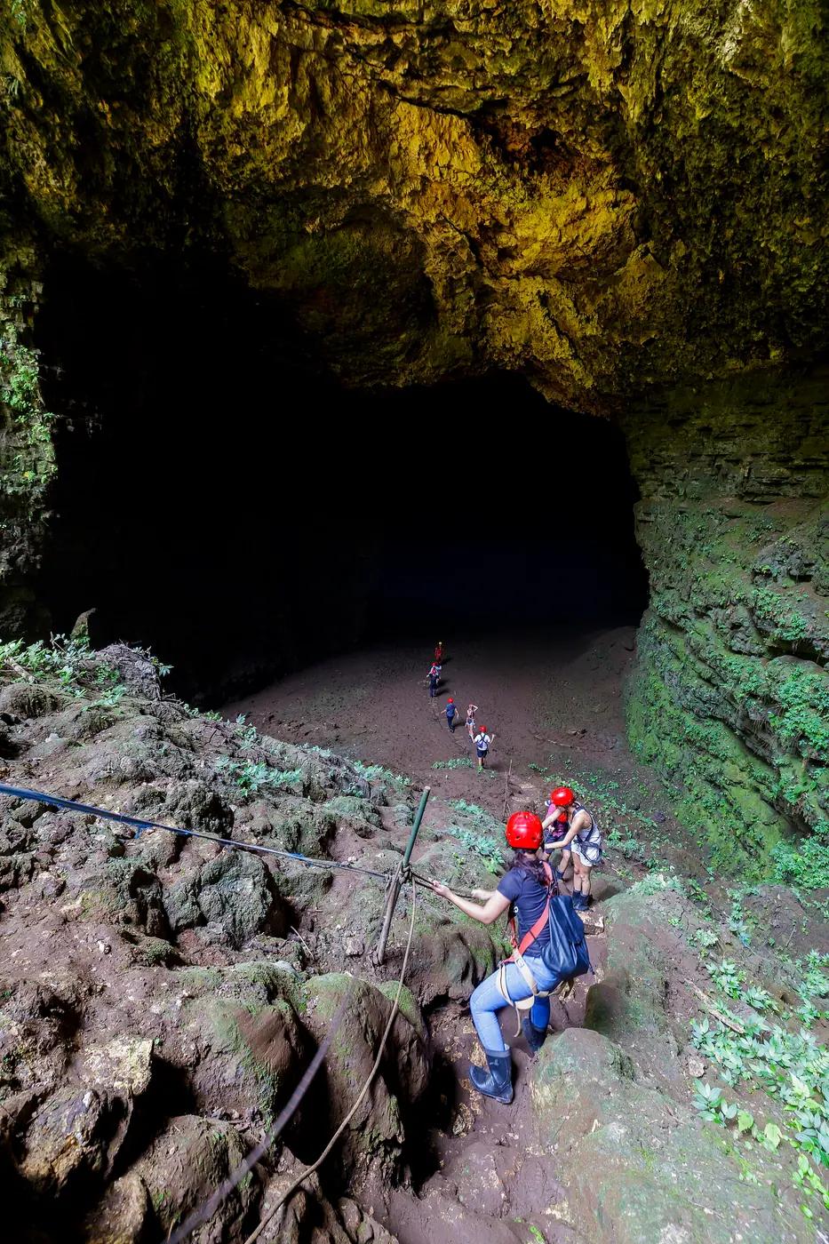 Light shaft falling into Jomblang cave in the Gunung Kidul karst, Yogyakarta