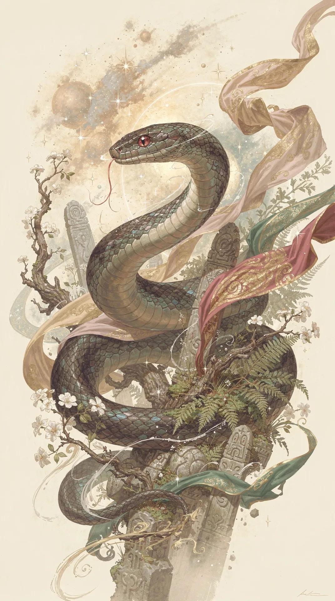 Tall mystical snake archetype image representing the hidden current beneath consciousness and transformation