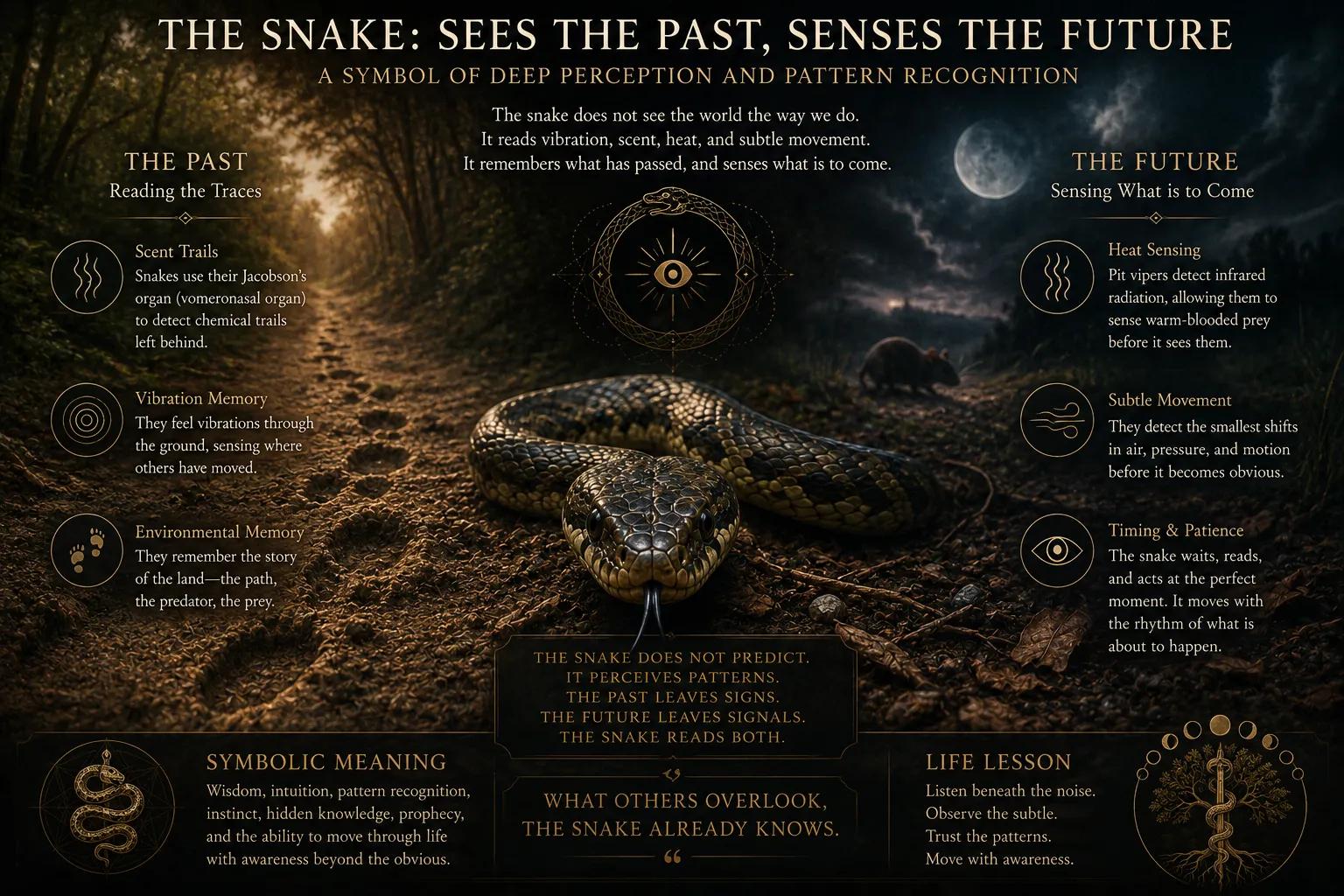 Symbolic snake image showing past and future motifs, representing pattern recognition, intuition, and hidden sight