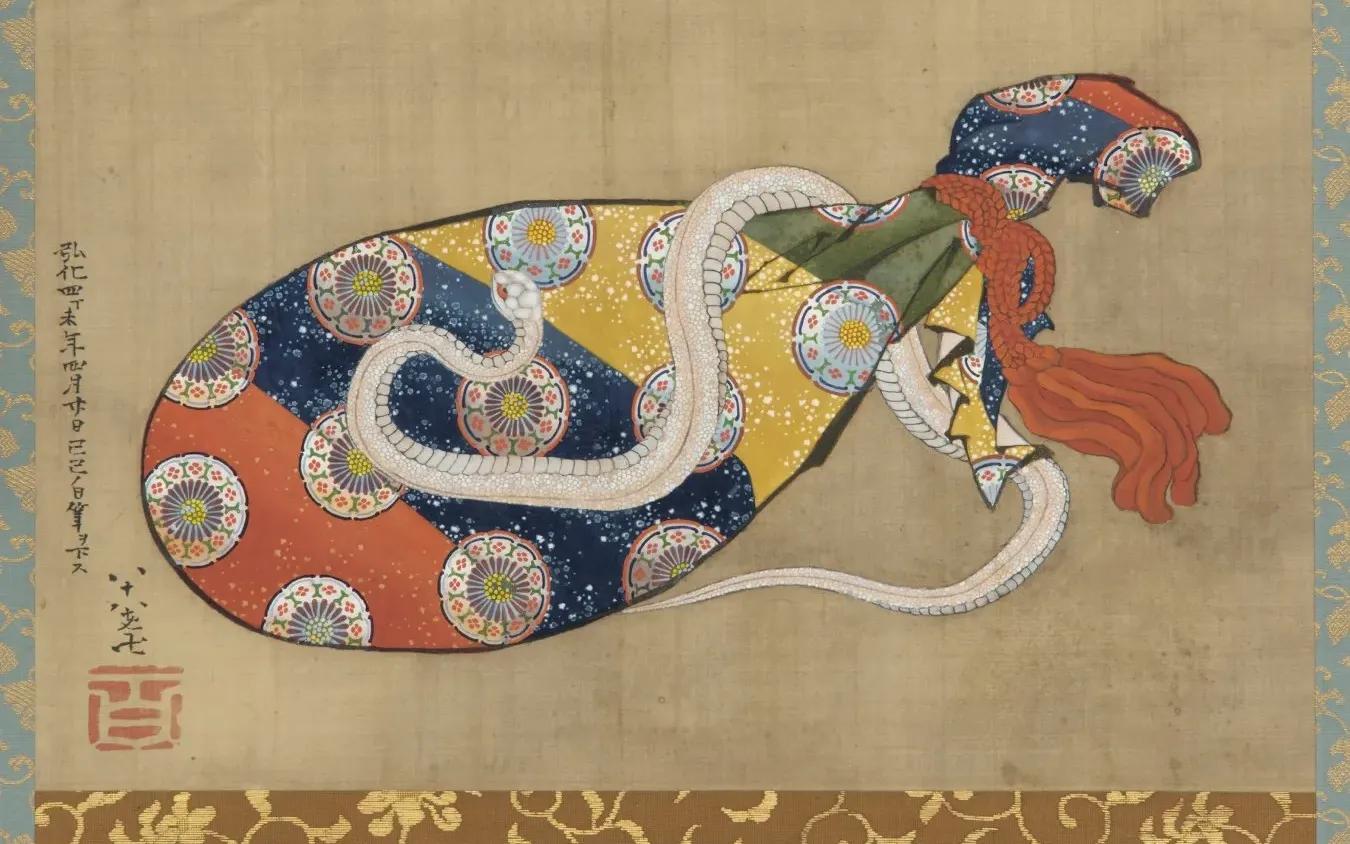 A symbolic snake in a dark mystical naturalist scene, representing spine, DNA, transformation, and hidden sight