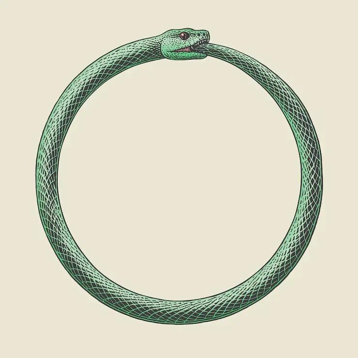 Ouroboros-style snake illustration representing cycles, instinct, transformation, and the lessons of snake symbolism