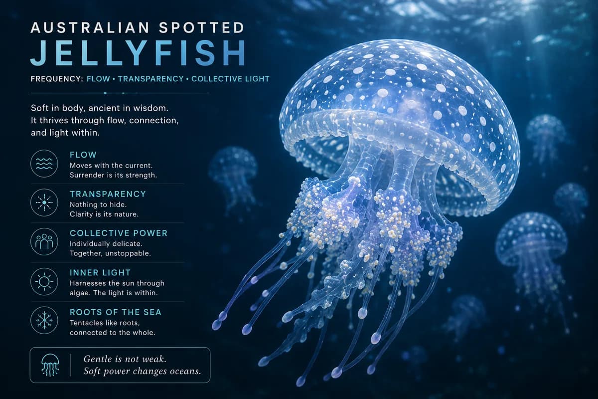 Australian spotted jellyfish floating in water, representing soft power, collective light, and translucent animal symbolism