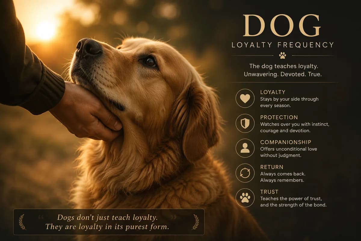 Dog looking loyally toward its owner, representing the dog frequency of loyalty, companionship, and devotion
