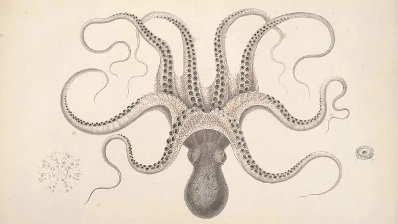 Octopus moving across the ocean floor, representing intelligent decentralization, camouflage, and distributed animal intelligence