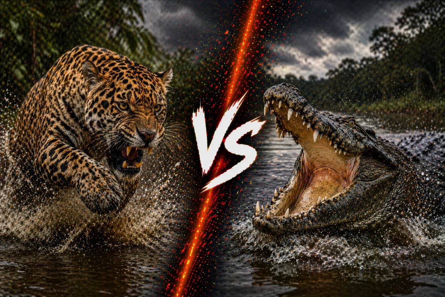 Jaguar vs Crocodile: Who Has the Edge at the Waterline? comparison image on AnimalDex