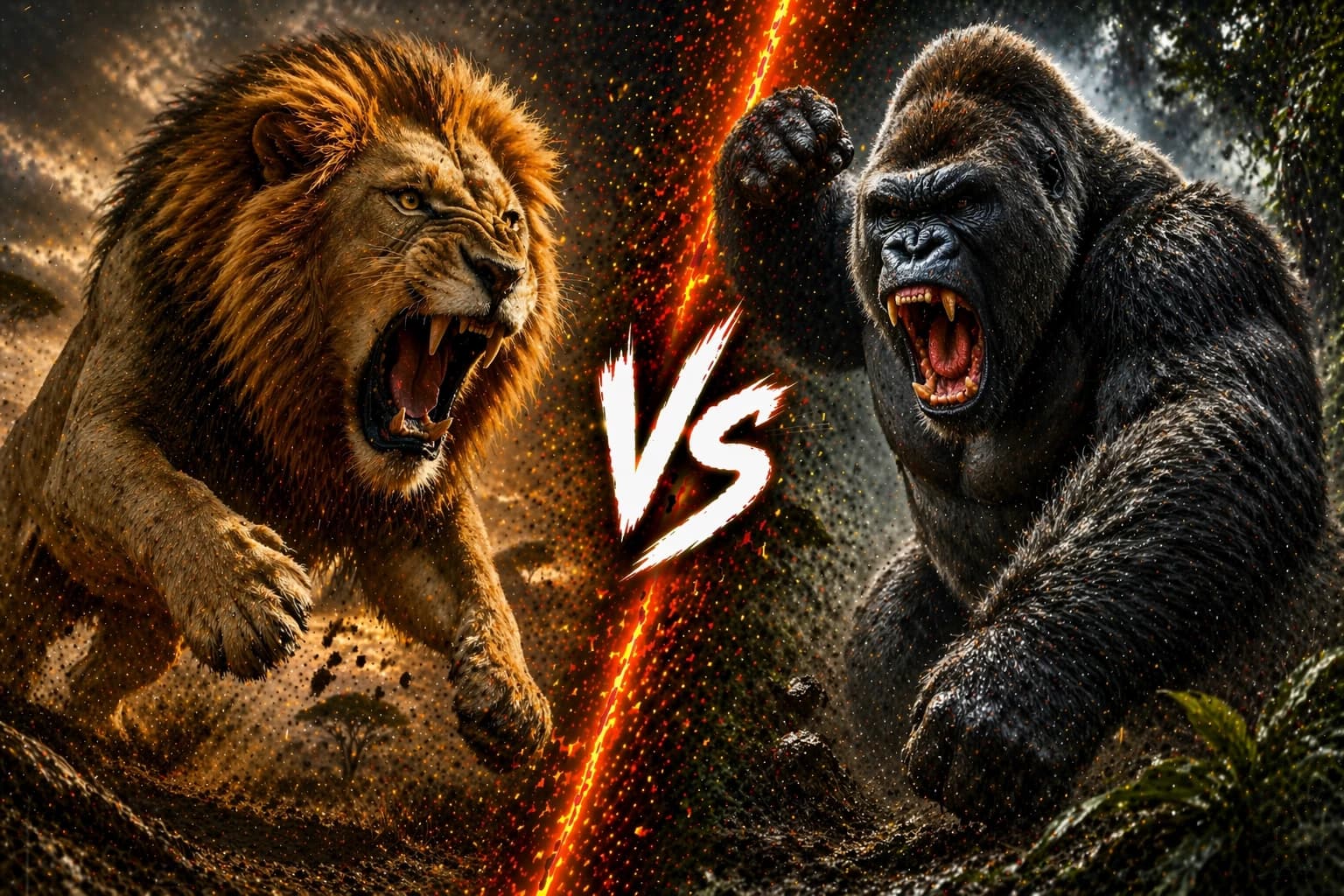 Lion vs Gorilla: Which Animal Actually Has the Edge? comparison image on AnimalDex