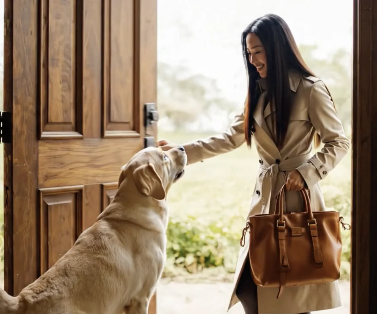 Dog waiting by the door for its owner, representing Rupert Sheldrake's research into pets knowing when their owners are coming home