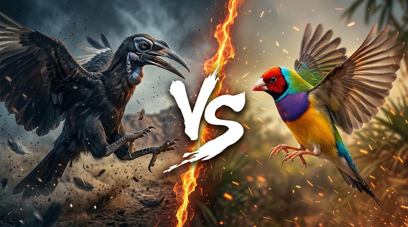 abyssinian-ground-hornbill-vs-gouldian-finch comparison image on AnimalDex