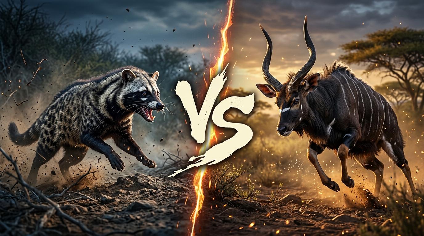 african-civet-vs-nyala comparison image on AnimalDex