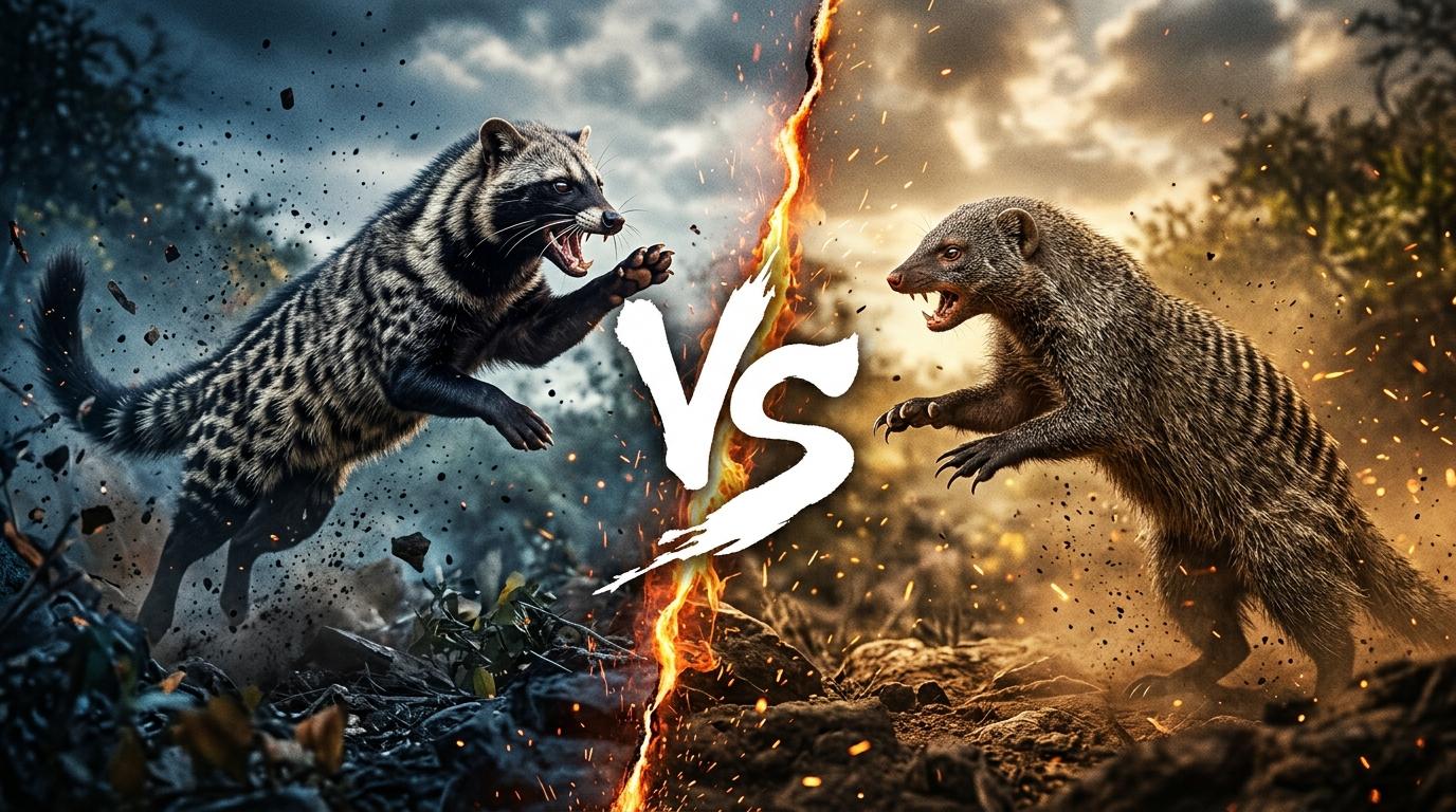 african-civet-vs-zebra-mongoose comparison image on AnimalDex