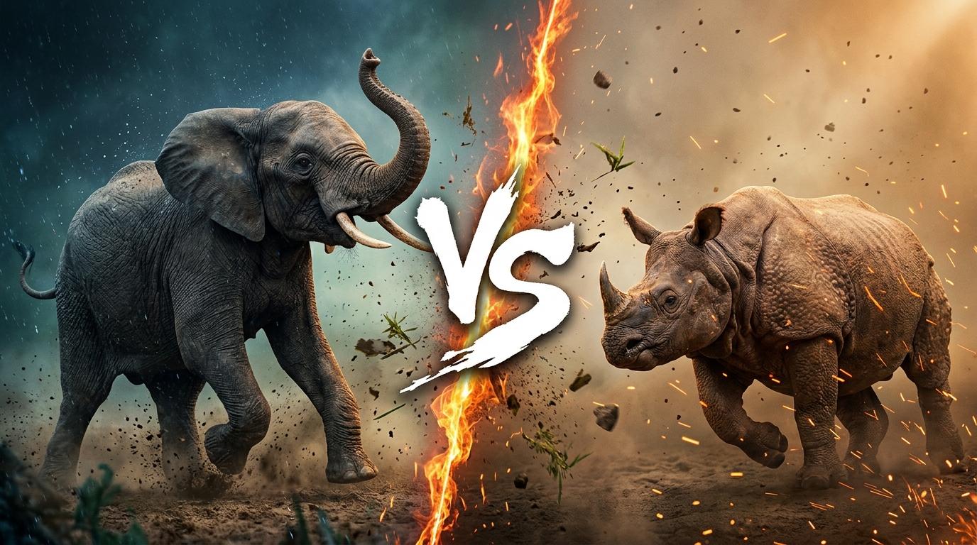 african-forest-elephant-vs-javan-rhinoceros comparison image on AnimalDex