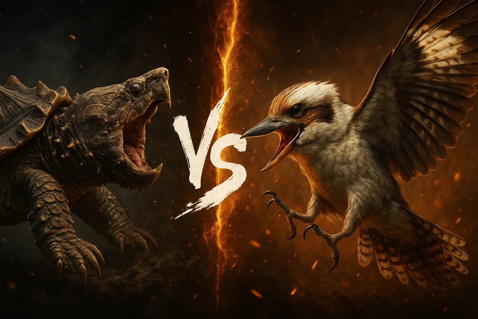 alligator-snapping-turtle-vs-laughing-kookaburra comparison image on AnimalDex