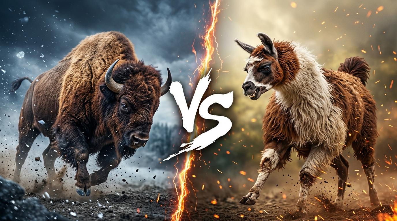 american-bison-vs-llama comparison image on AnimalDex