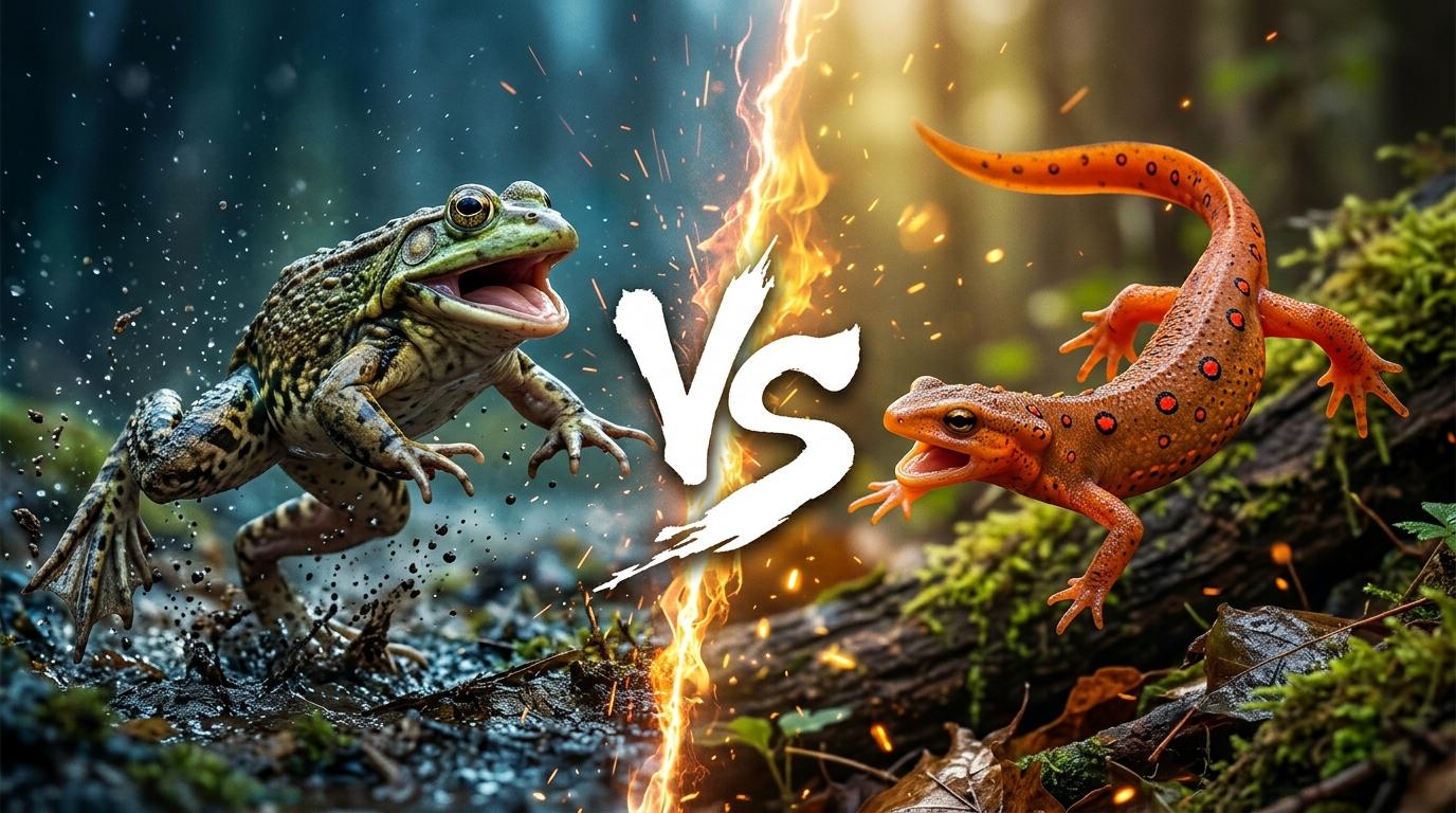 american-bullfrog-vs-eastern-newt comparison image on AnimalDex