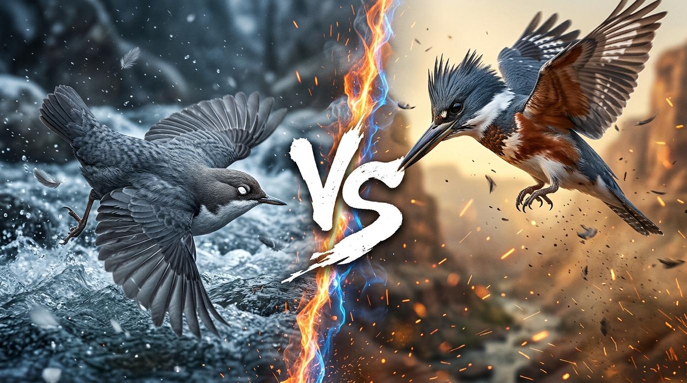 american-dipper-vs-belted-kingfisher comparison image on AnimalDex
