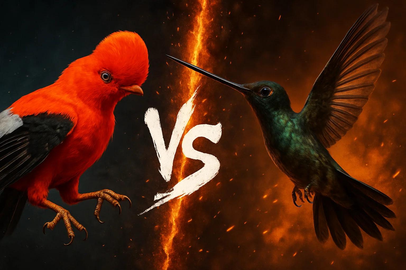andean-cock-of-the-rock-vs-sword-billed-hummingbird comparison image on AnimalDex