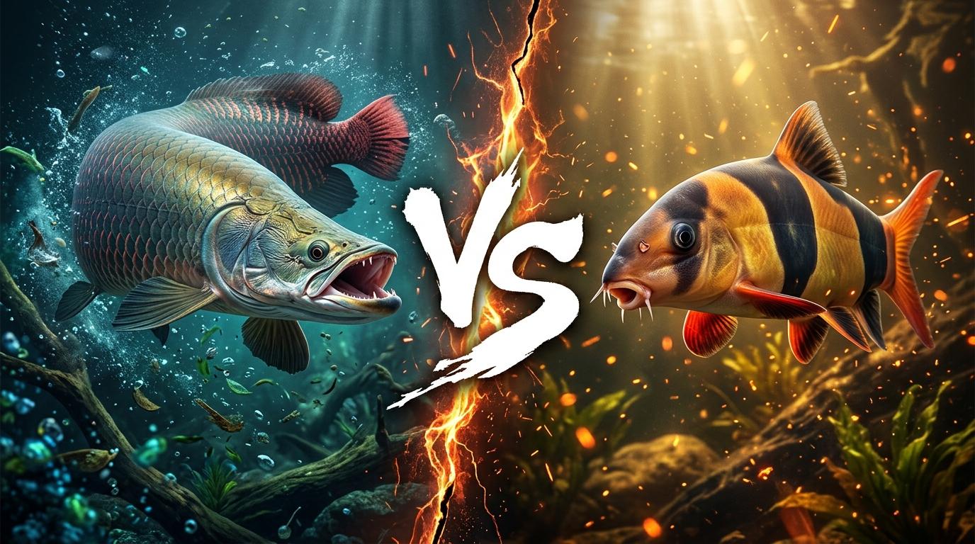 arapaima-vs-clown-loach comparison image on AnimalDex
