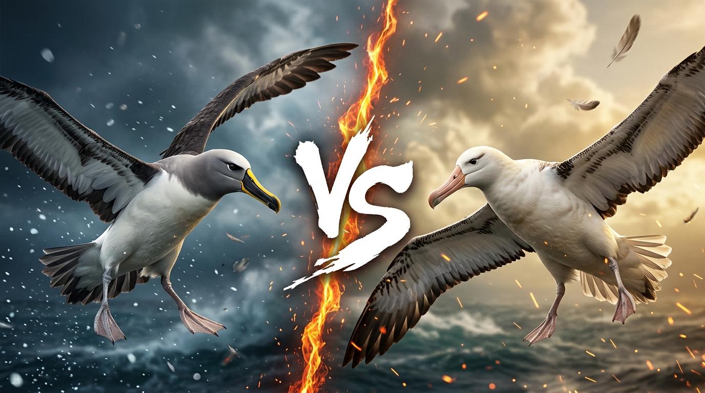 atlantic-yellow-nosed-albatross-vs-wandering-albatross comparison image on AnimalDex