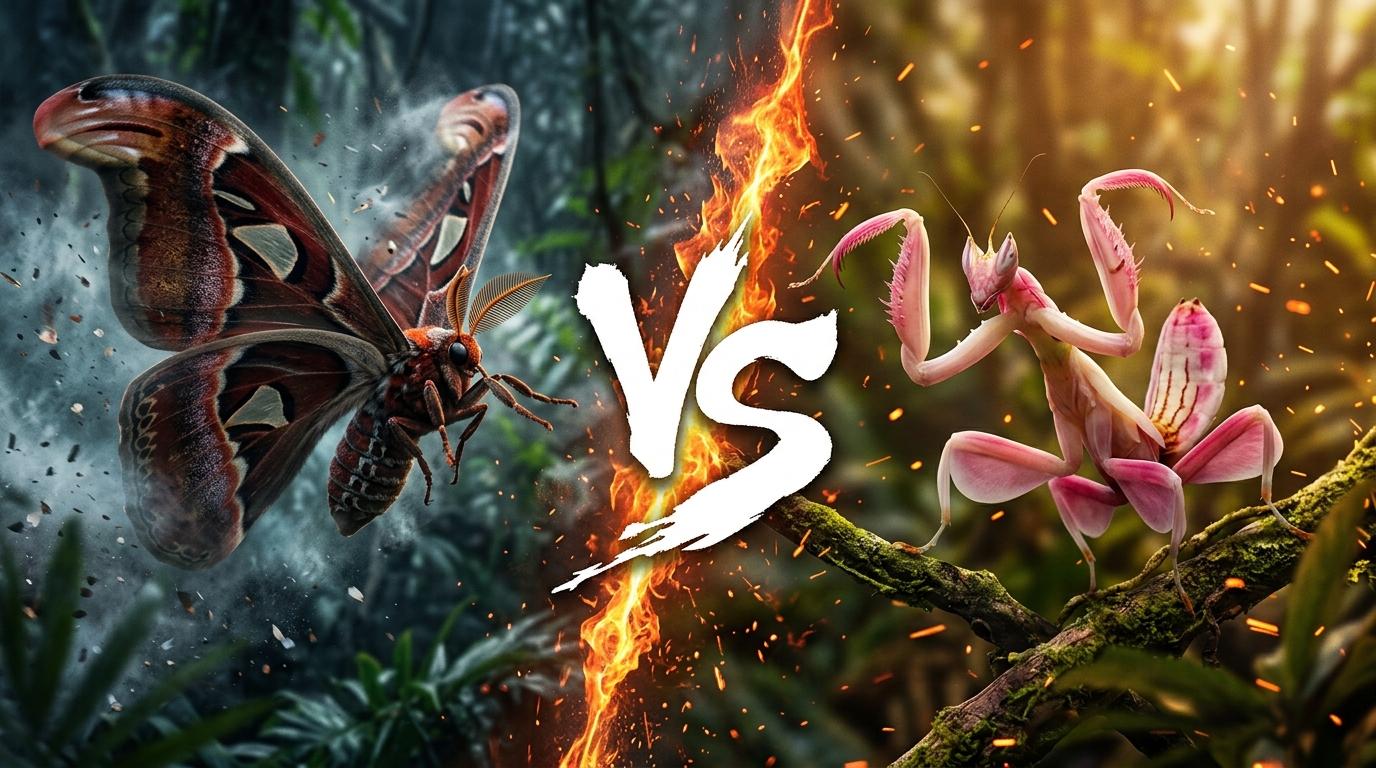atlas-moth-vs-orchid-mantis comparison image on AnimalDex
