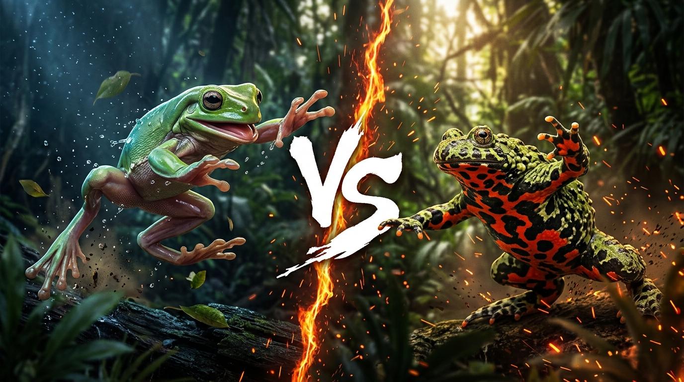australian-green-tree-frog-vs-oriental-fire-bellied-toad comparison image on AnimalDex