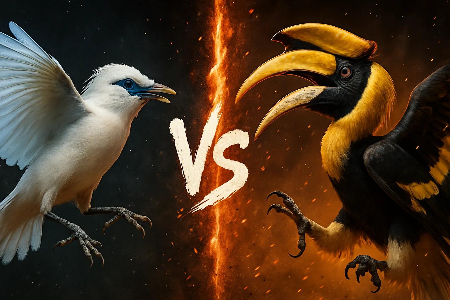 bali-myna-vs-great-hornbill comparison image on AnimalDex