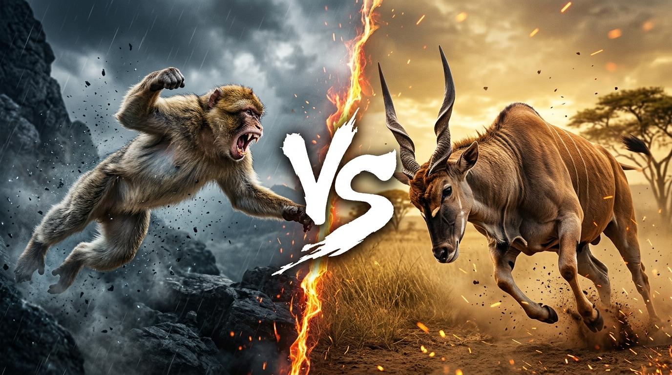 barbary-macaque-vs-giant-eland comparison image on AnimalDex