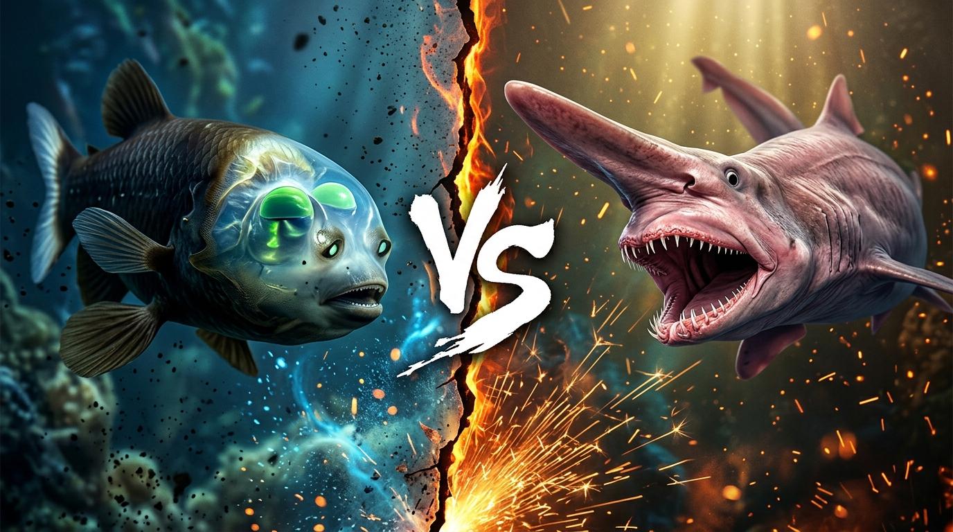 barreleye-vs-goblin-shark comparison image on AnimalDex