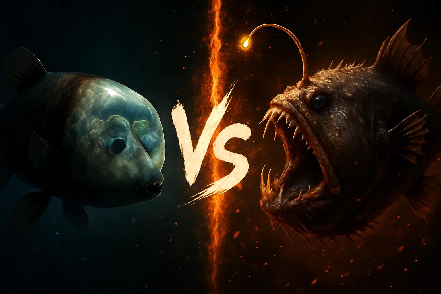 barreleye-vs-humpback-anglerfish comparison image on AnimalDex