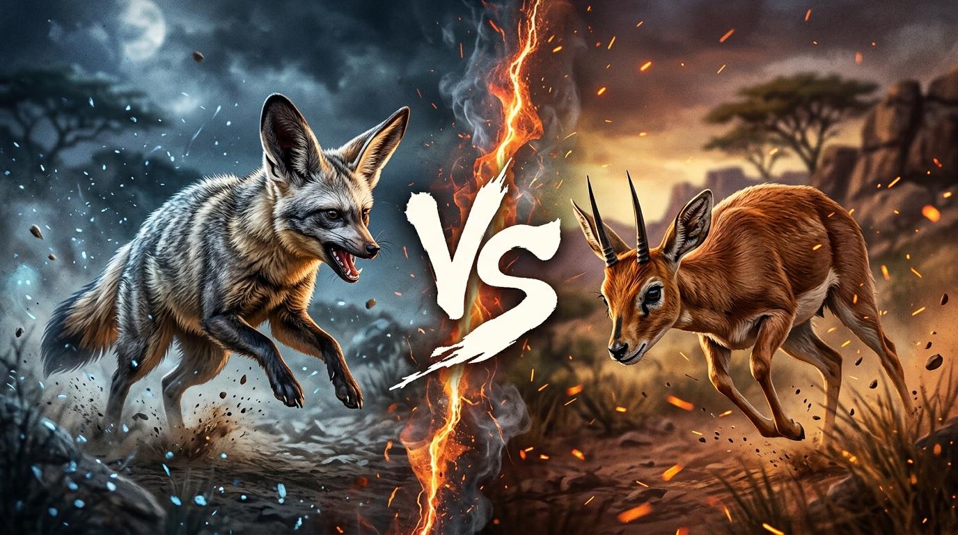 bat-eared-fox-vs-steenbok comparison image on AnimalDex
