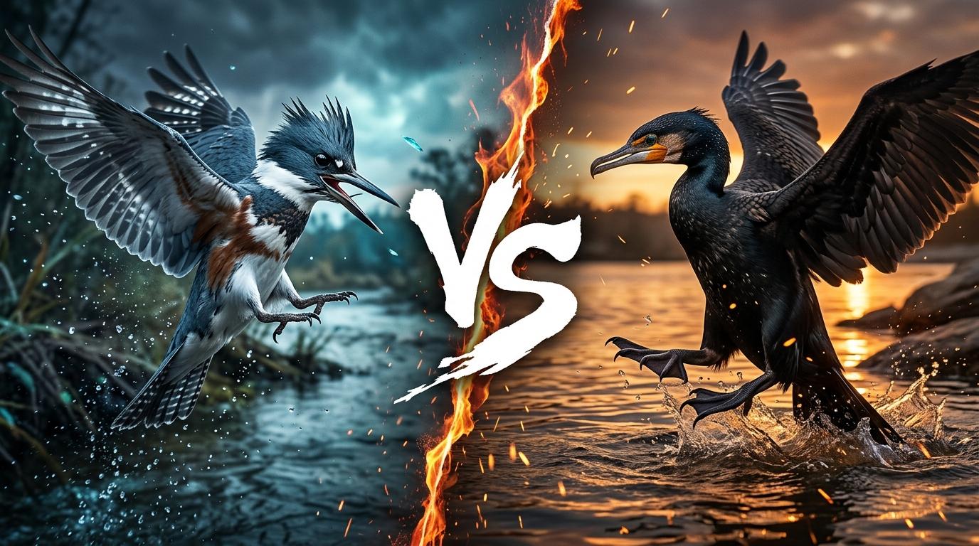 belted-kingfisher-vs-double-crested-cormorant comparison image on AnimalDex