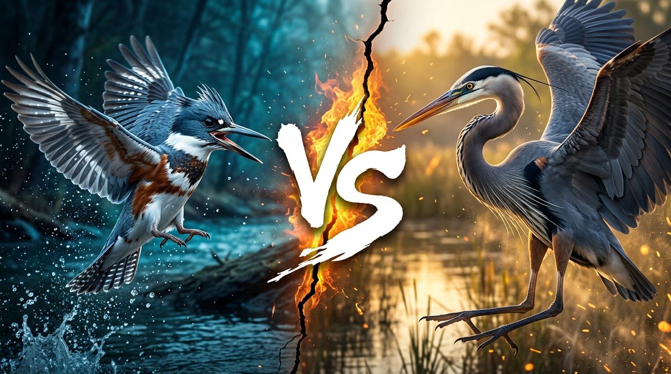 belted-kingfisher-vs-great-blue-heron comparison image on AnimalDex