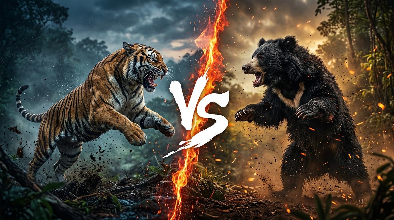 bengal-tiger-vs-sloth-bear comparison image on AnimalDex