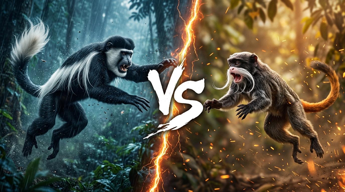 black-and-white-colobus-vs-emperor-tamarin comparison image on AnimalDex