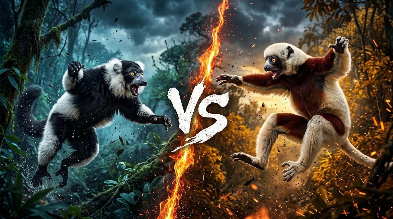 black-and-white-ruffed-lemur-vs-coquerels-sifaka comparison image on AnimalDex