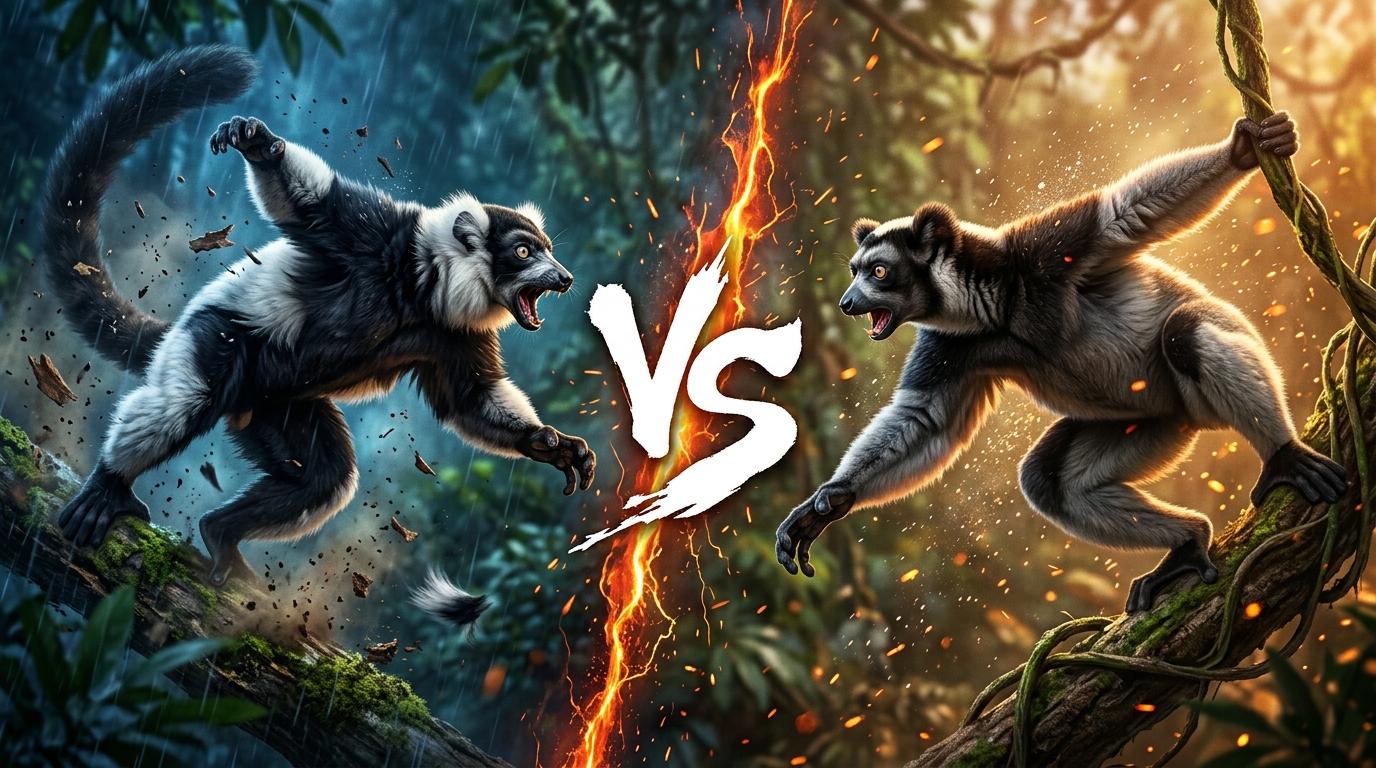 black-and-white-ruffed-lemur-vs-indri comparison image on AnimalDex