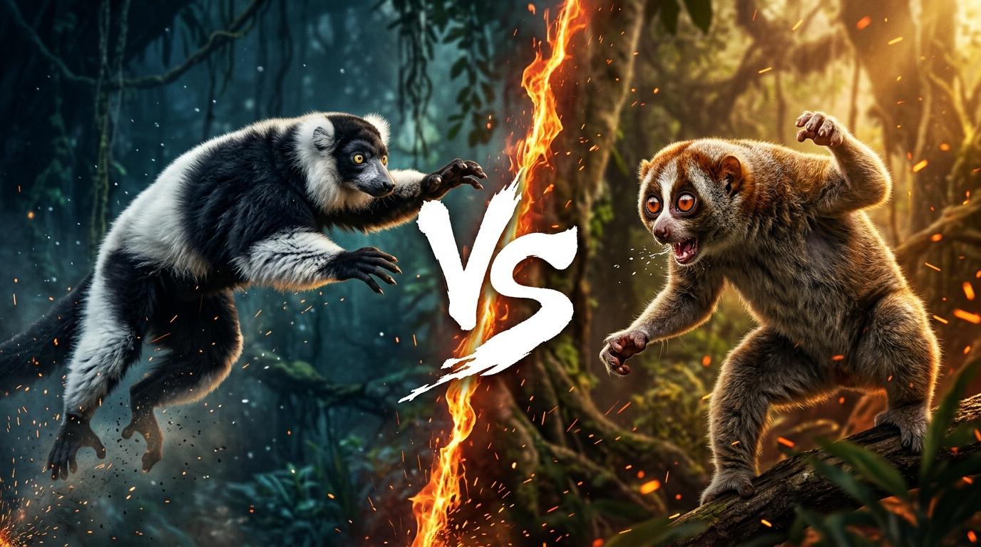black-and-white-ruffed-lemur-vs-javan-slow-loris comparison image on AnimalDex