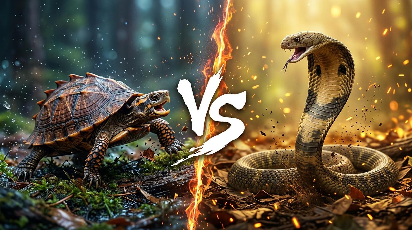 black-breasted-leaf-turtle-vs-king-cobra comparison image on AnimalDex
