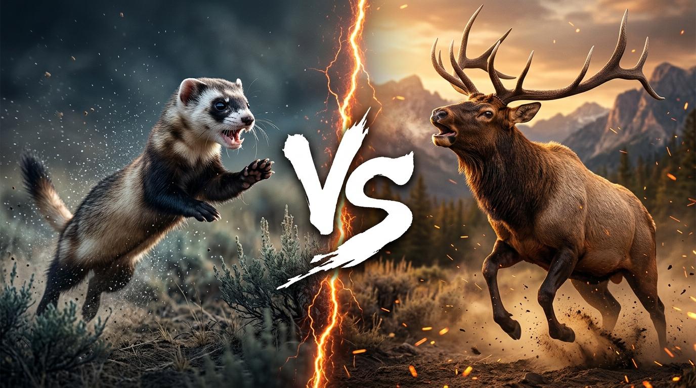 black-footed-ferret-vs-elk comparison image on AnimalDex