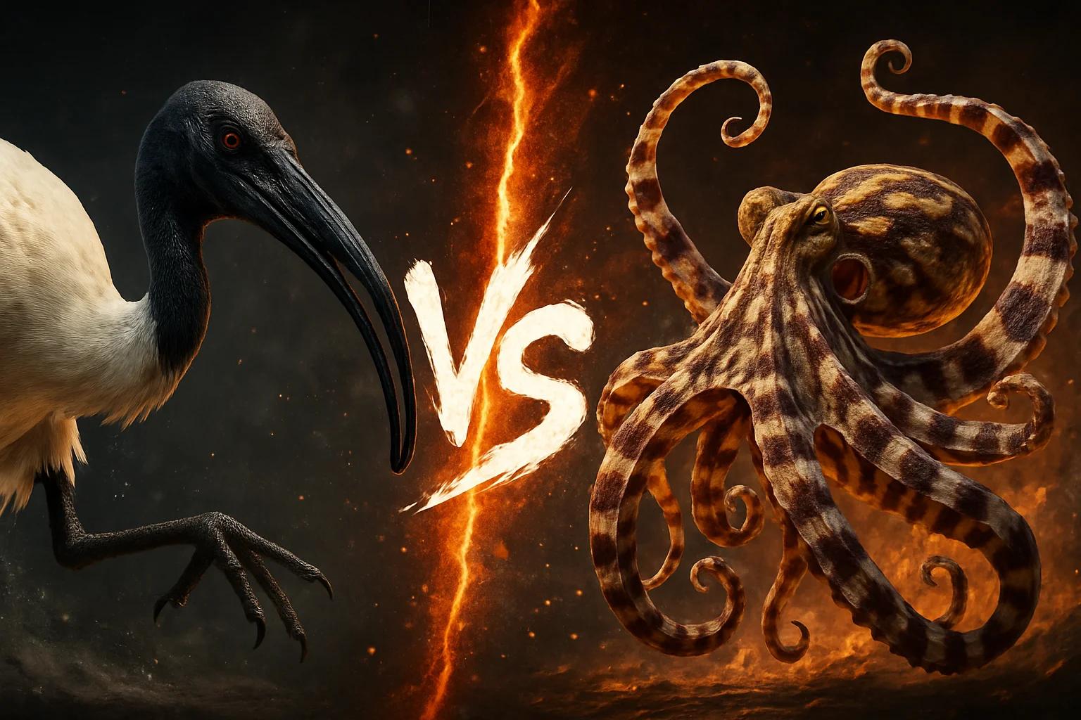 black-headed-ibis-vs-mimic-octopus comparison image on AnimalDex