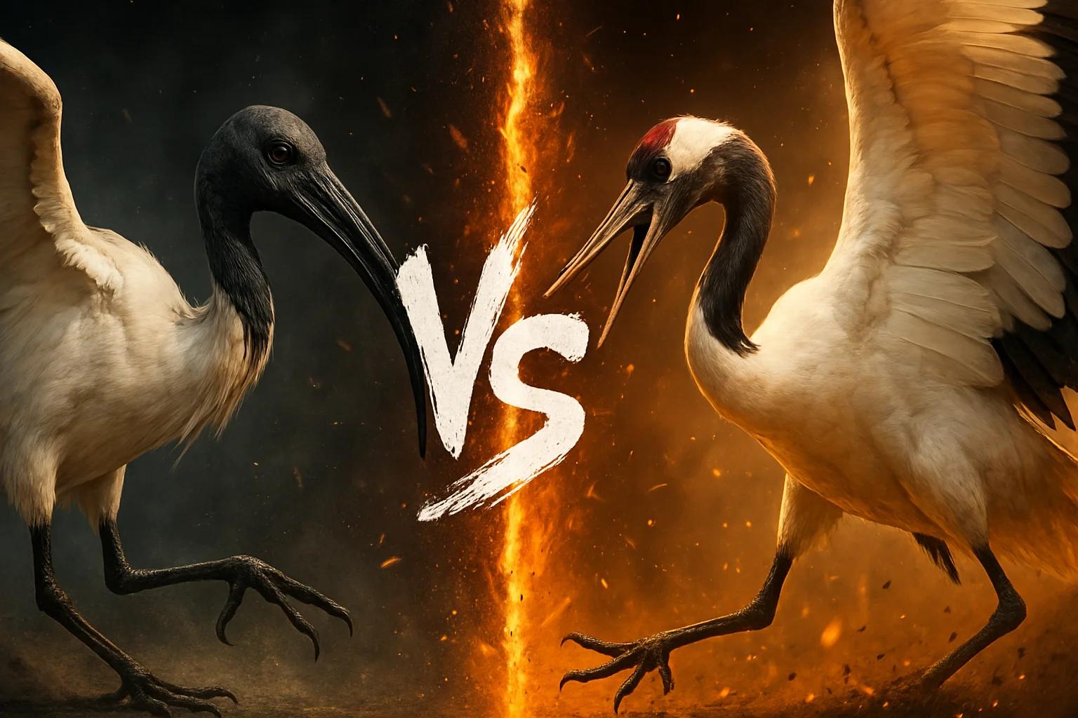 black-headed-ibis-vs-red-crowned-crane comparison image on AnimalDex