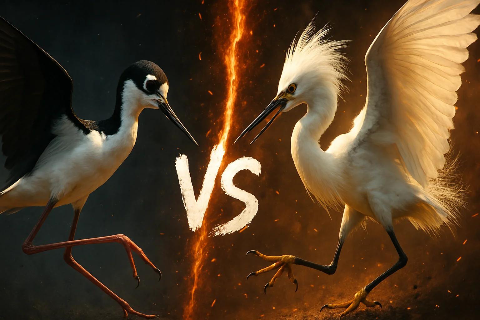 black-necked-stilt-vs-snowy-egret comparison image on AnimalDex
