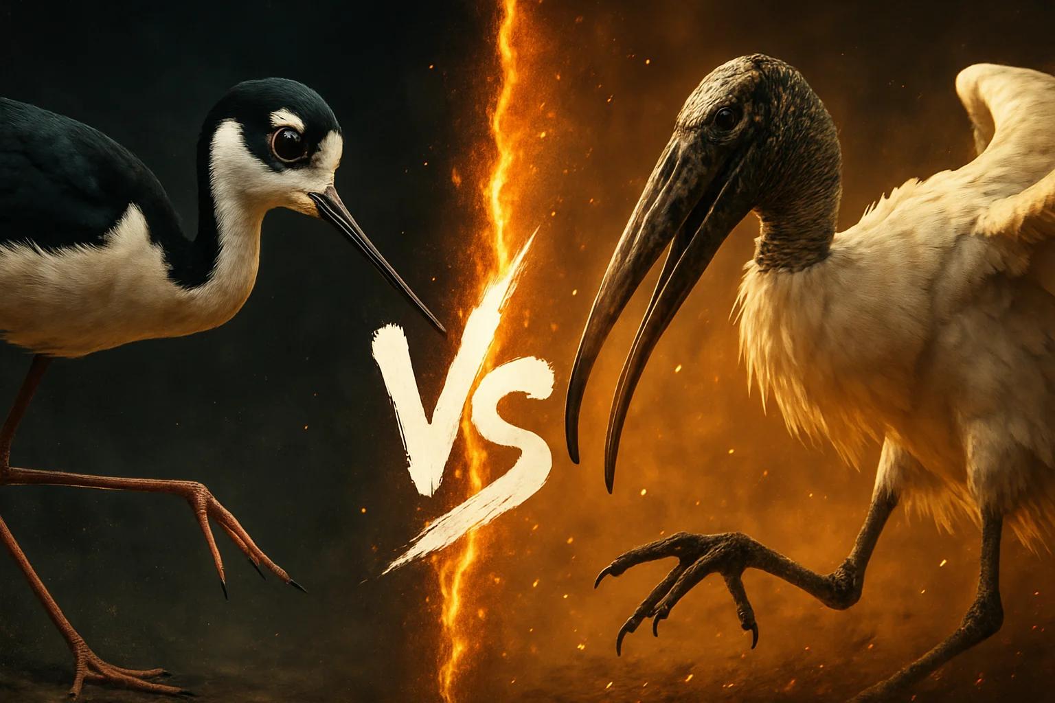 black-necked-stilt-vs-wood-stork comparison image on AnimalDex
