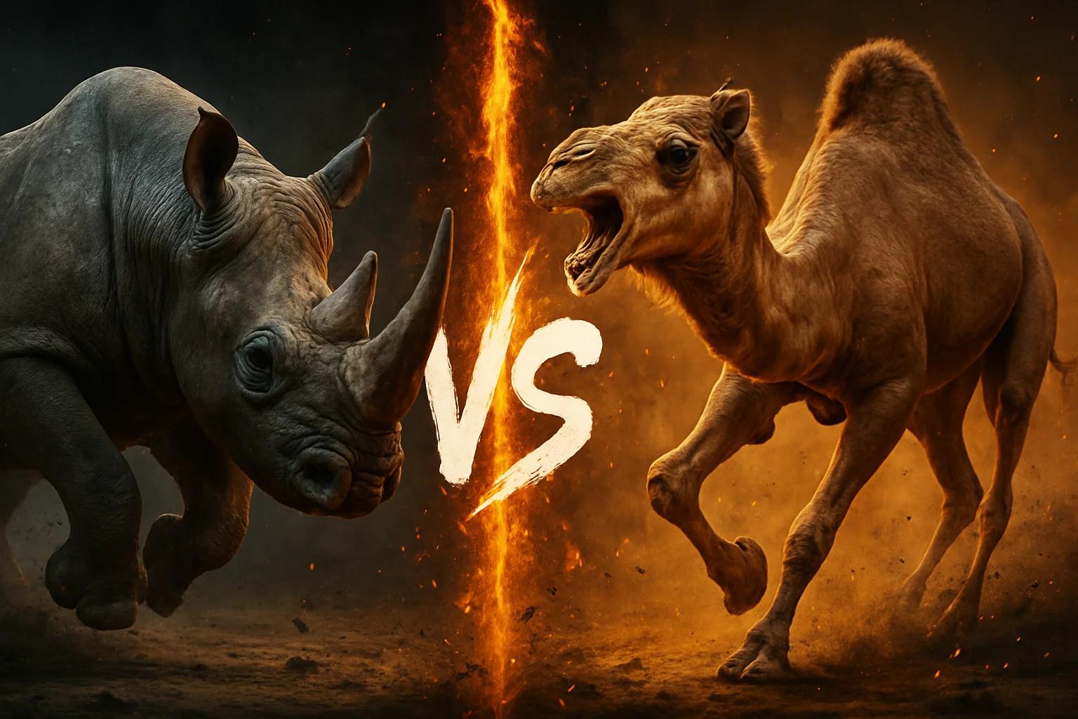 black-rhinoceros-vs-dromedary-camel comparison image on AnimalDex