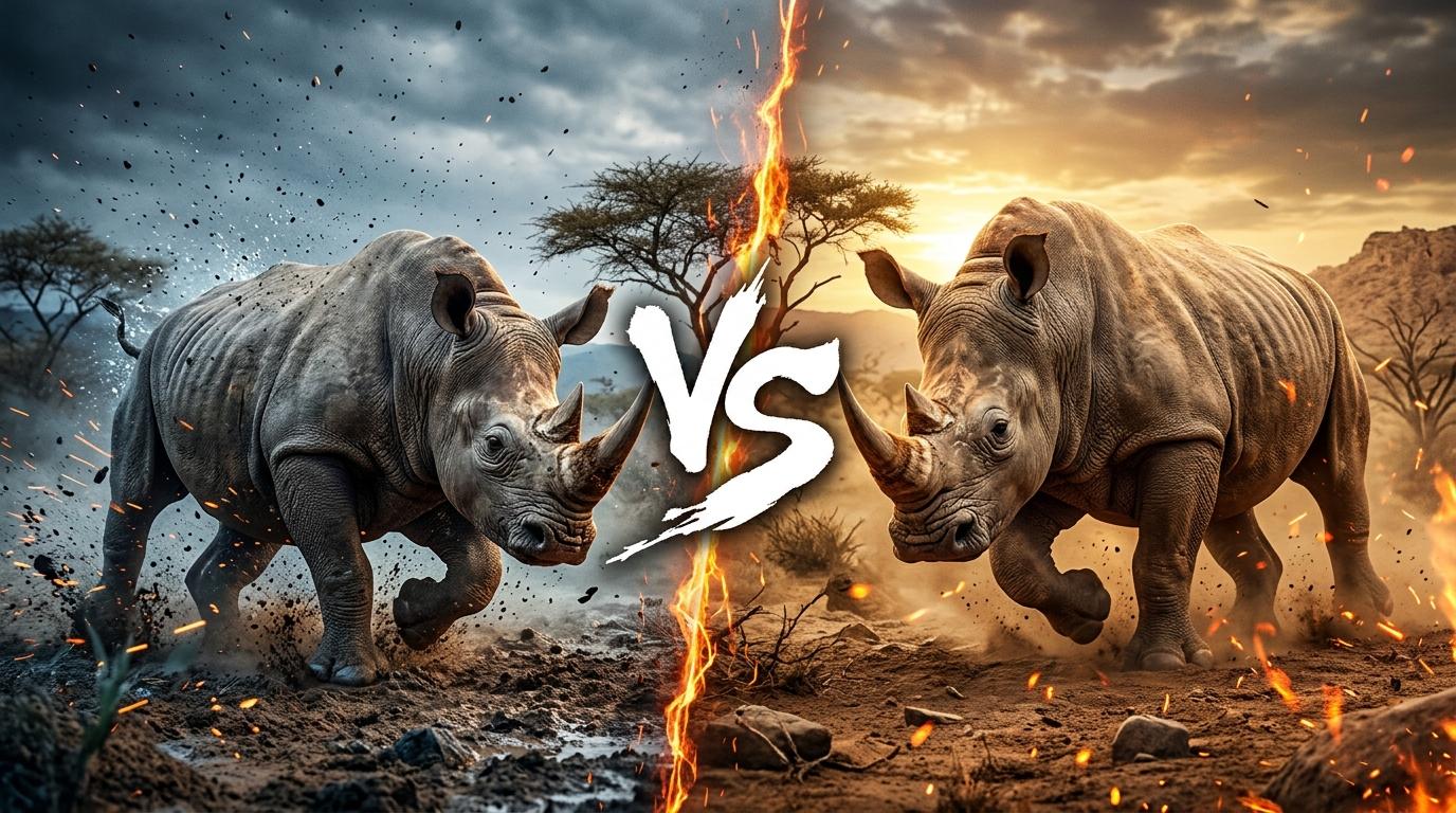 black-rhinoceros-vs-white-rhinoceros comparison image on AnimalDex