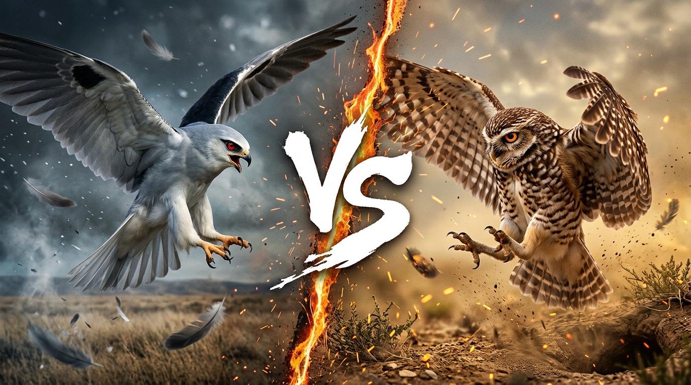 black-shouldered-kite-vs-burrowing-owl comparison image on AnimalDex