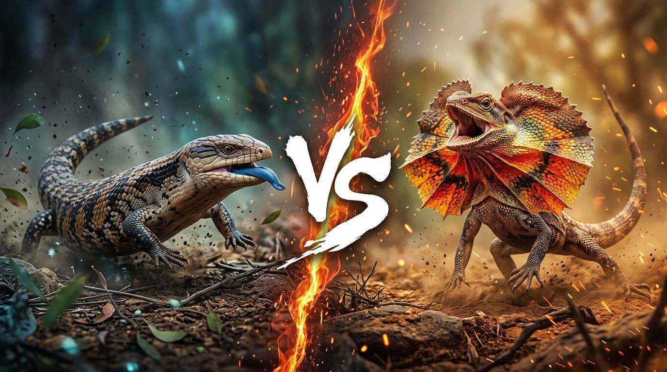 blue-tongued-skink-vs-frilled-lizard comparison image on AnimalDex